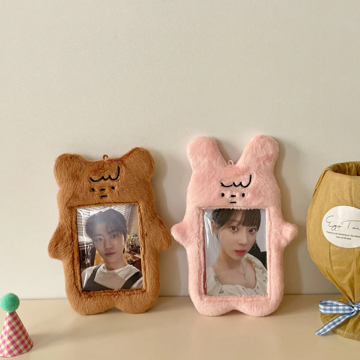 Original Cute Bear and Pink Rabbit Plush Card Holder Set for Korean Ins Polaroid Guka Small Card Display Pendant 2