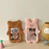 Original Cute Bear and Pink Rabbit Plush Card Holder Set for Korean Ins Polaroid Guka Small Card Display Pendant 2