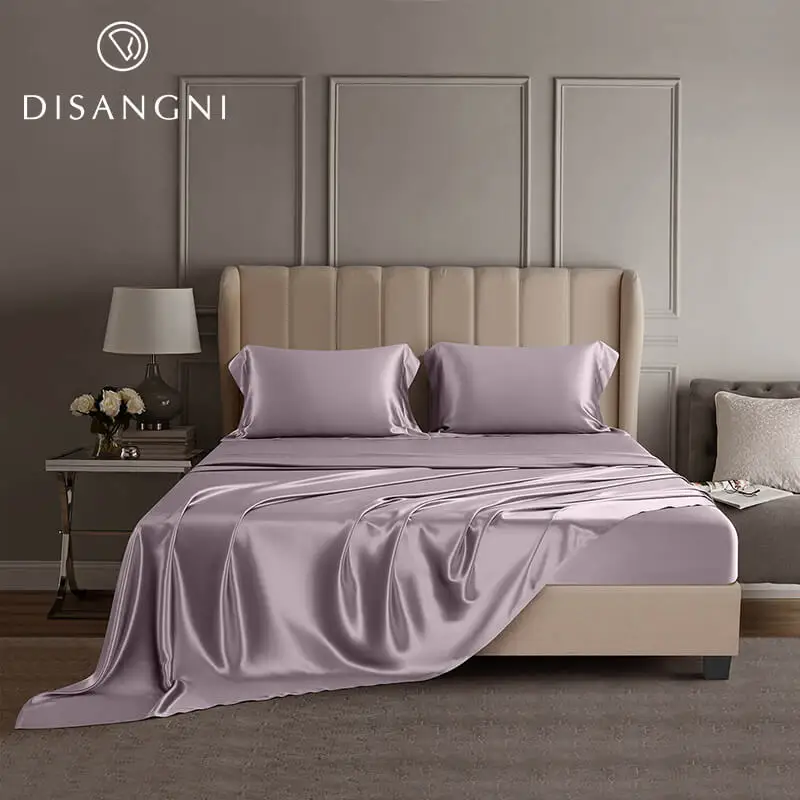 DISANGNI 22 Momme 100% Mulberry Silk Bedding Set - 4-Piece Luxury (2 Pillowcases, 1 Fitted Sheet, 1 Flat Sheet) - 6A Grade Natur 4