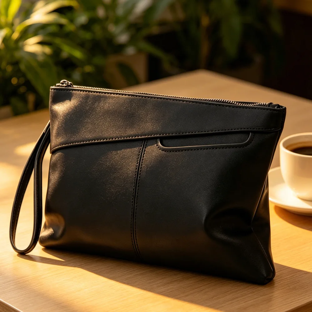 Business Clutches Men Handbag Luxury Large Capacity Men's Clutch Bags Soft Leather Envelope Clutch Male Purse Wrist Hand Bag - 4