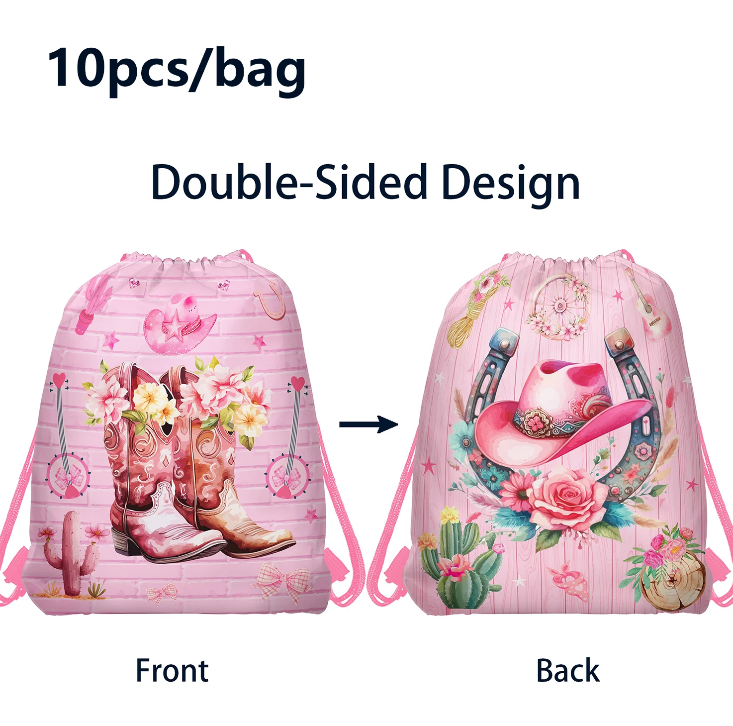 10 Stück Cowgirl-Vliesbeutel, Vlies-Rucksack mit Kordelzug für Outdoor-Aktivitäten, Geburtstagsgeschenk, Verpackung, Aufbewahrungsbeutel, Partyzubehör – Detail 5
