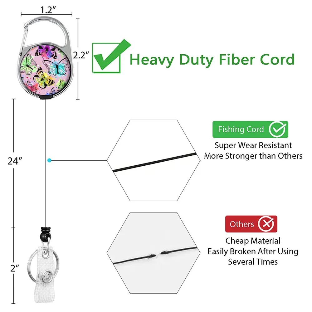 Butterfly Lanyard Clip Keychain Name Tag Holder Keyring Id Card Key Ring Cord Reel Retract Pull Key Chain Office Recoil Badge retractable badge reel badge holder badge holder keychain retractable id tag retractable id lanyard retractable key ring