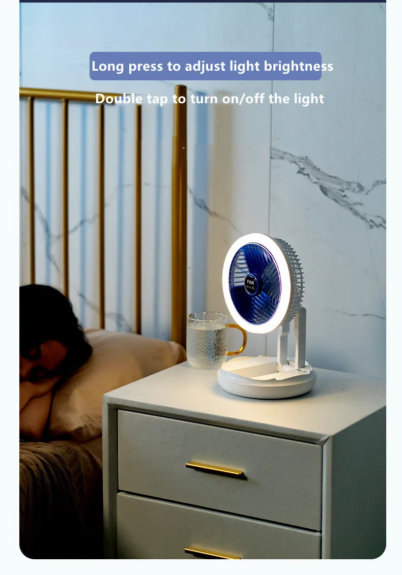 USB Charging Foldable Table Fan Wall Mounted Hanging Ceiling Fan with LED Light 4 Speed Adjustable For Home Room Air Cooler Fan
