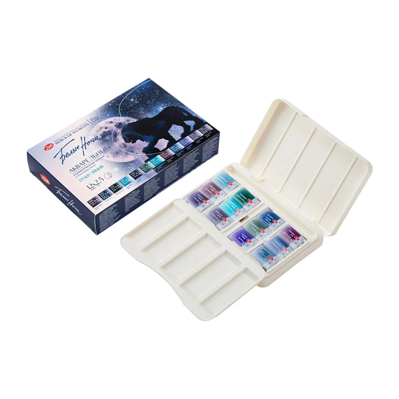 Russian White Night Artist-grade Solid Watercolor Paint 12-color Full-block Portable Sketch Watercolor Box Art Supplies, watercolor painting set,watercolor paint,watercolor pigment
