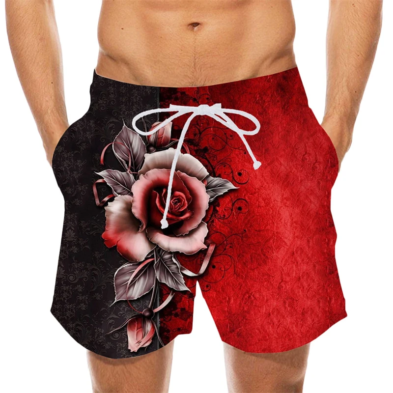 

New Summer 3D Red Pattern Beach Pants Fashion Sports Pants Printing Quick-drying Surf Shorts Men's Fitness Pants Clothes