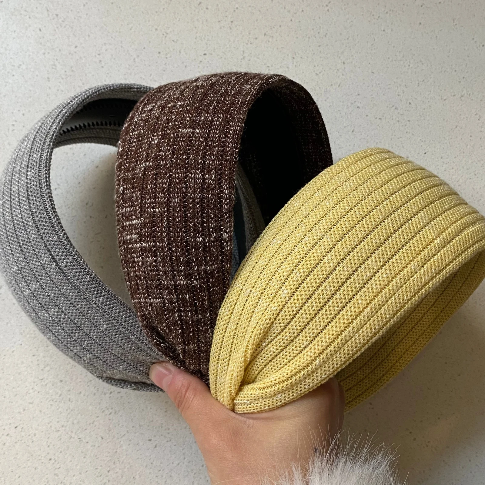1PC Autumn Knit Headbands, Yellow & Brown & Gray Ribbed Hair Bands, Cozy Cottagecore Wide Head Wraps For Women