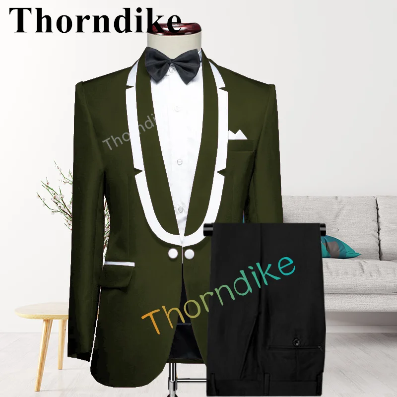 

Thorndike New Double Breasted Groomsman Special Collar Groom Army Green Tuxedo Men Suits Wedding Prom Best Blazer