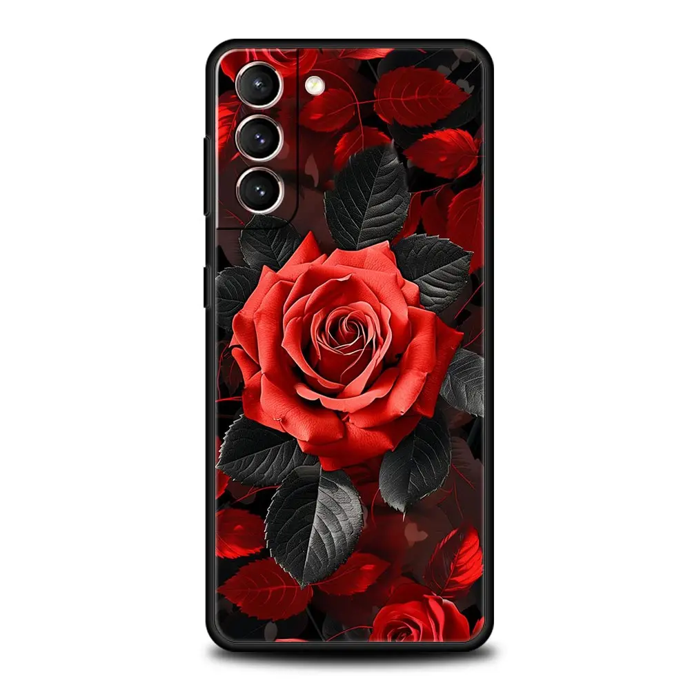 Elegant Red Rose Floral Soft Silicone Phone Case Cover