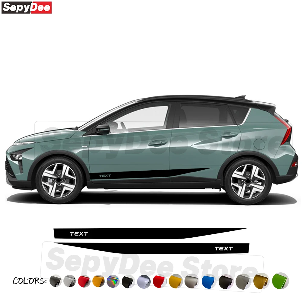 

2Pcs Car Body Door Side Long Stripes Stickers for Hyundai Bayon Text Customized Graphic Auto Decor Vinyl Decals Car Accessories