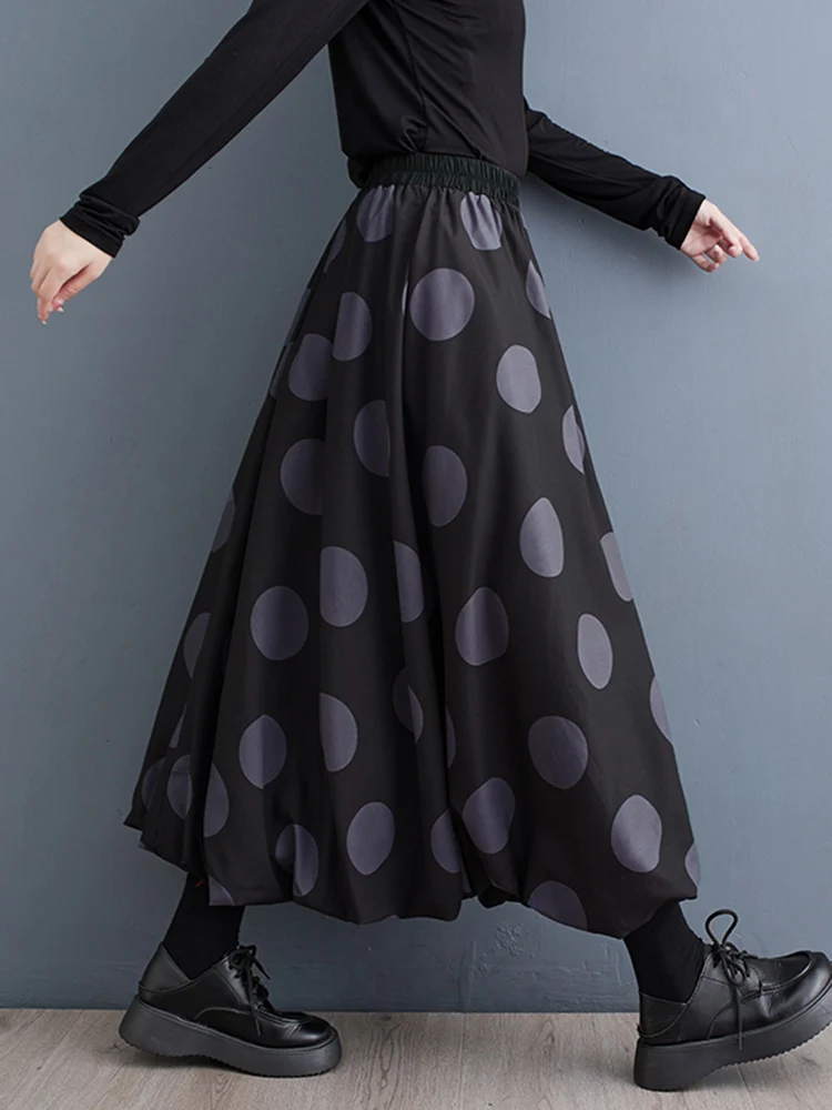 2025 Sping Autumn Polka Dot Print Vintage High Waist Puffy Skirt Women Plus Size Fashion Loose Casual Long Skirts Clothing