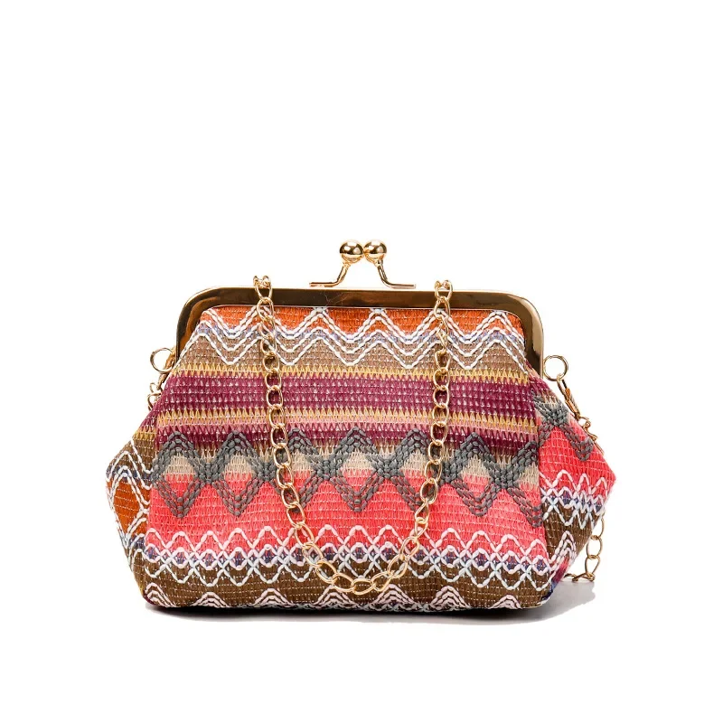 

2023 Autumn New Woven Bag, Mini Shell Clip Bag, Ethnic Style, One-shoulder Cross-body Chain Bag, Scenic Style