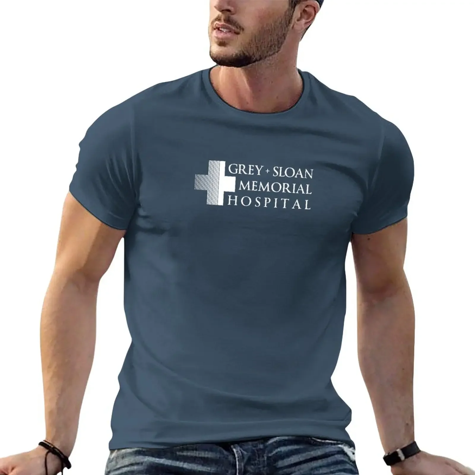 

Grey + Sloan Memorial Hospital Logo | White Print T-Shirt sports fans plus size tops t shirts for men pack