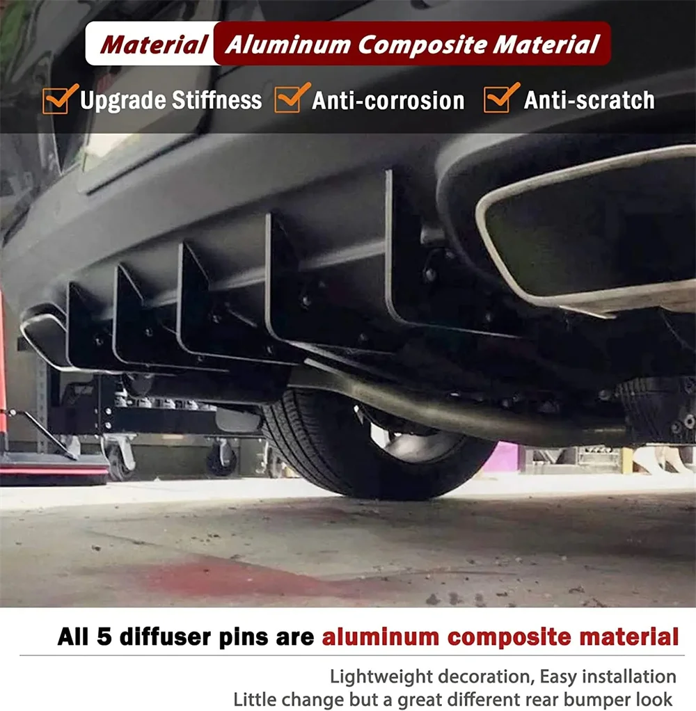 Heckdiffusor V3 5-Flossen-Set, kompatibel mit Dodge Challenger 2015–2022, Lager, Heckstoßstange, Heckstoßstangen-Diffusor, Haifischflossen, 5 Stück/Set – Detail 17