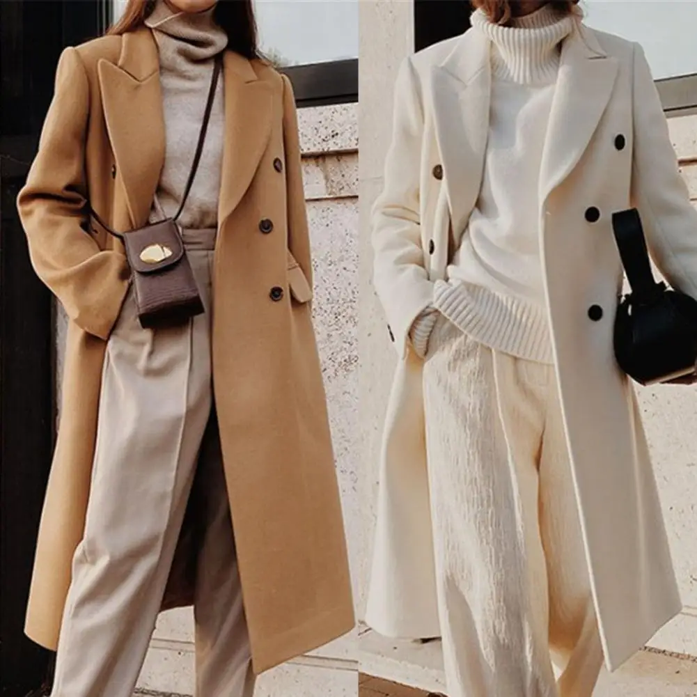 심플 캐주얼 모직 코트, 내마모성, 스트레이트 긴팔, 루즈 롱, 캐주얼 모직 재..