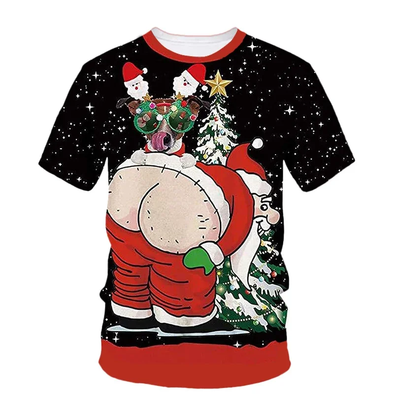 

New Summer 3D Christmas Tree Santa Claus Printed T Shirt Snowman Reindeer Graphic T-shirts For Men Kids Funny Short Sleeves Tops