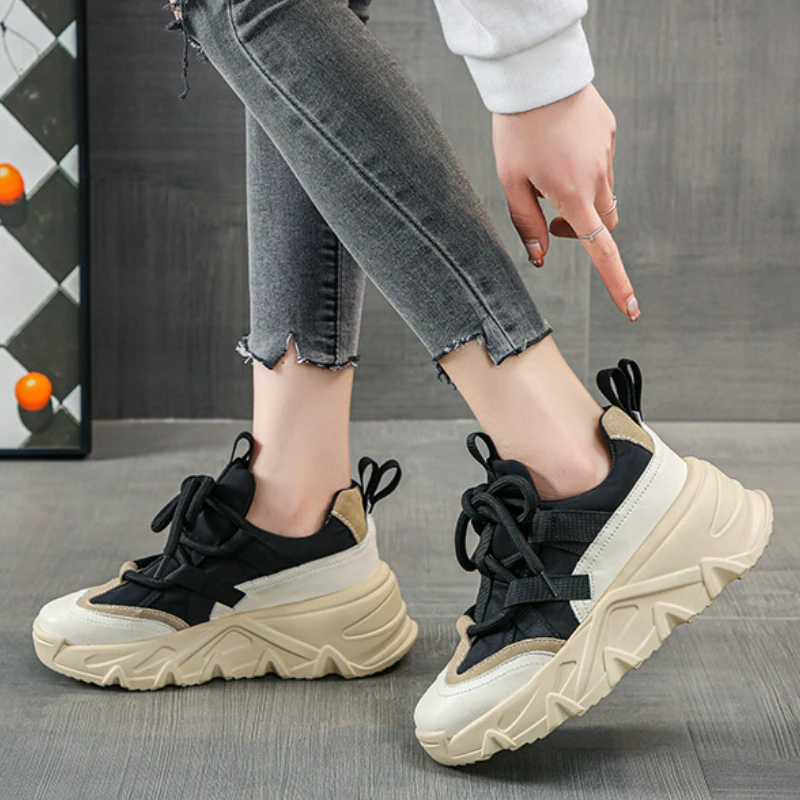

Women Sneakers Flat Platform Vulcanized Shoes Fashion Lace Up Casual Outdoor Running Shoes Zapatillas Mujer Thick Bottom Ladies