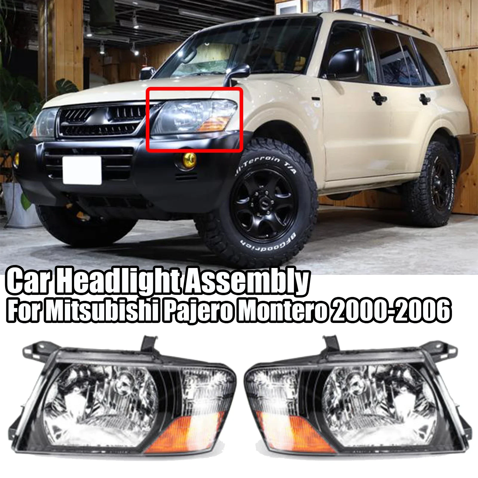 

Автомобильные передние фары в сборе для 2000-2006 Mitsubishi Pajero Montero со светодиодными лампами, левая и правая черные линзы из поликарбоната