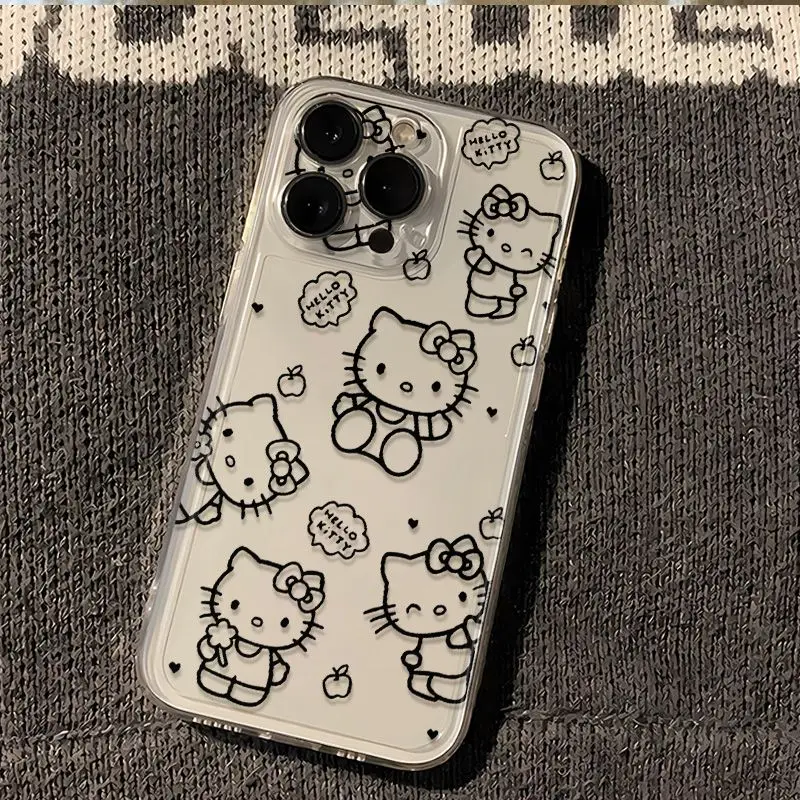 Funda de teléfono móvil Kawaii Sanrio Hello Kitty, bonita funda de dibujos animados rosa para IPhone 7, 8 Plus, 15, 14, 12, 13, 11 Pro Max, regalos de navidad