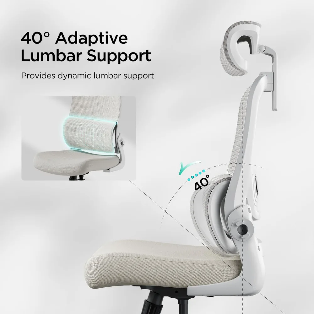 Ergonomic Office Chair, Desk Chair with Adjustable Lumbar Support, Home Office Desk Chair with 2D Headrest, Flip-up Armrest 3