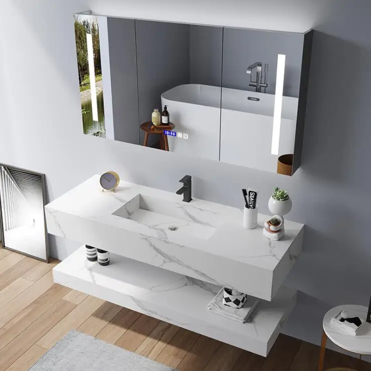 Hot Project Sintered Stone Sink Bathroom Vanity Cabinet Set With Counter Top Wall Hung Bathroom Vanity Cabinet