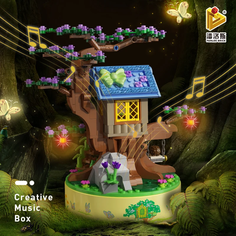 

IN STOCK Creative Series MOC 656017 Tree House Music Box Model With Light Building Bricks Blocks Toys Christmas Gifts For Kids