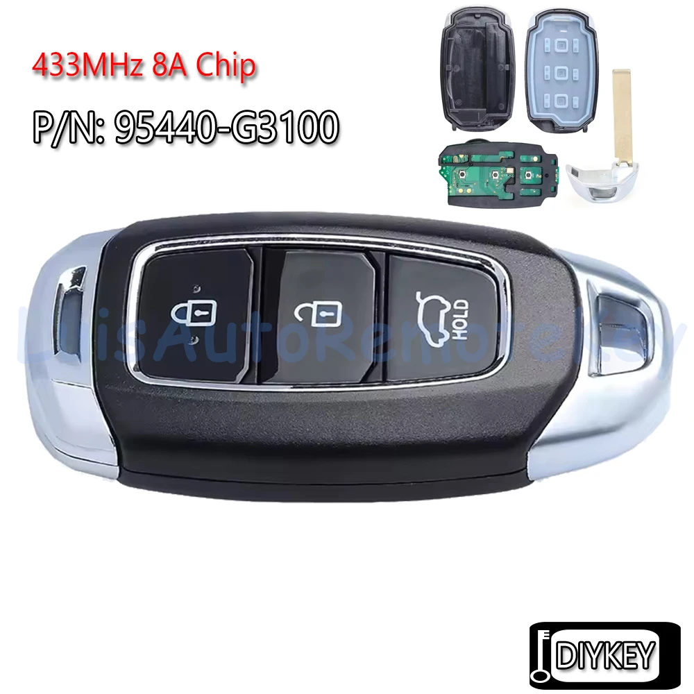 3348b Key Module 3 Buttons Smart Remote Car Key Fob 433MHz 8A Chip for Hyundai I30 2017 ...