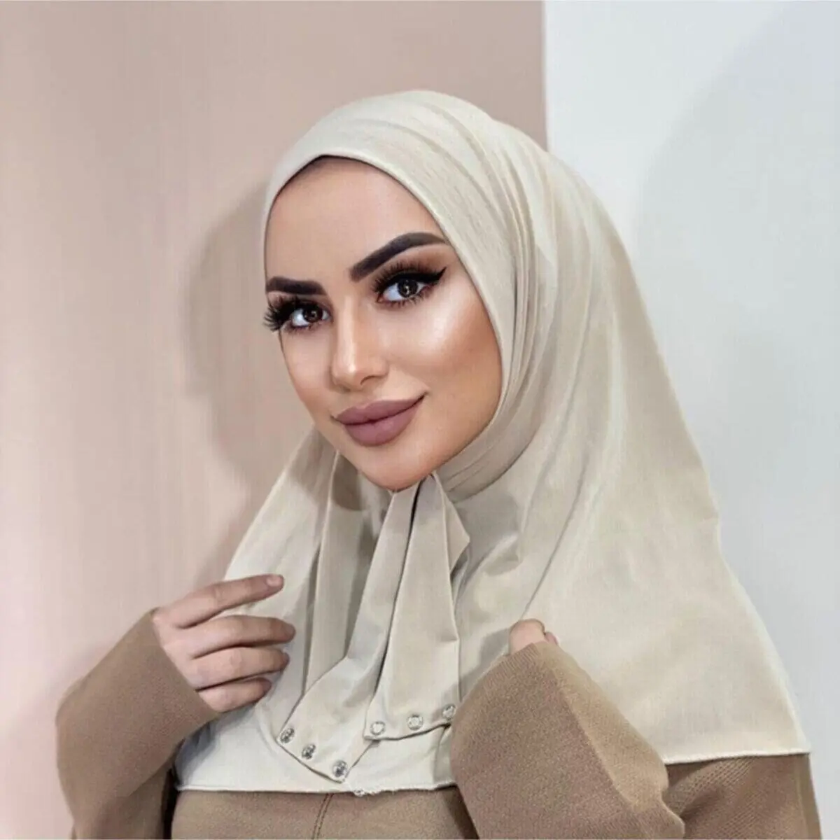 

Ready Snap Fastener Hijab Breathable Muslim Headscarf Bonnet Plain Neck Head Shawls Women's Turban Hat Islam Under Cap