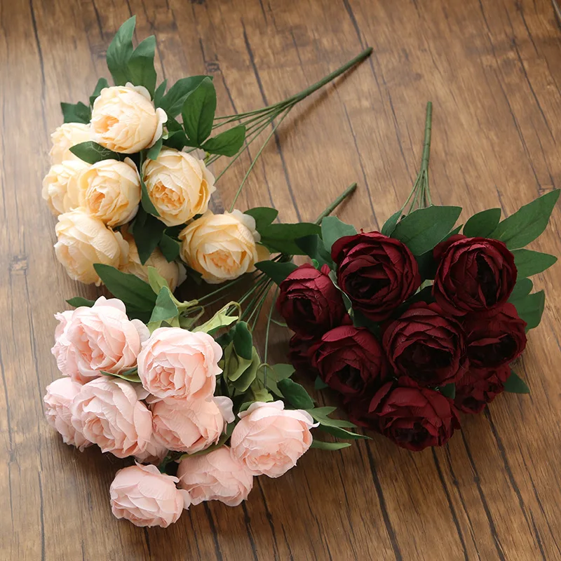 Elegant Burgundy Rose Bouquet - Artificial Floral Arrangement for Home Decor, Weddings, and Events