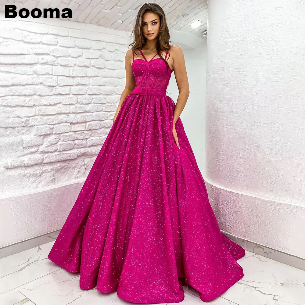 

Booma Shiny Rose Red A Line Evening Dresses Sweetheart Bone Corset Formal Prom Party Dresses Floor Length robe soireé femme