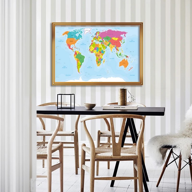 

A1 Size The French World Map Canvas Painting Modern Poster Wall Sticker Card Living Room Home Decoration Travel School Supplies