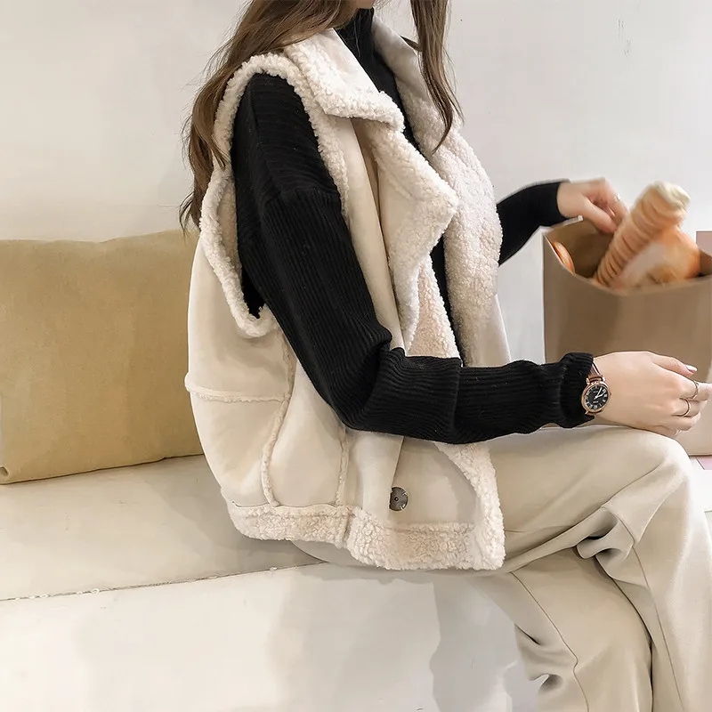 

Women's Coat 2023 Autumn Winter Wool Vest Clothing Vintage Versatile Sleeveless Leather Plush Jacket Female Tide