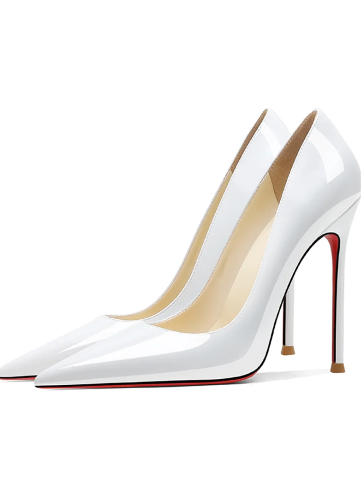 White pointed super high heels for women with slim heels 2025 new shallow mouth sexy plus size 12cm patent leather single shoes 5