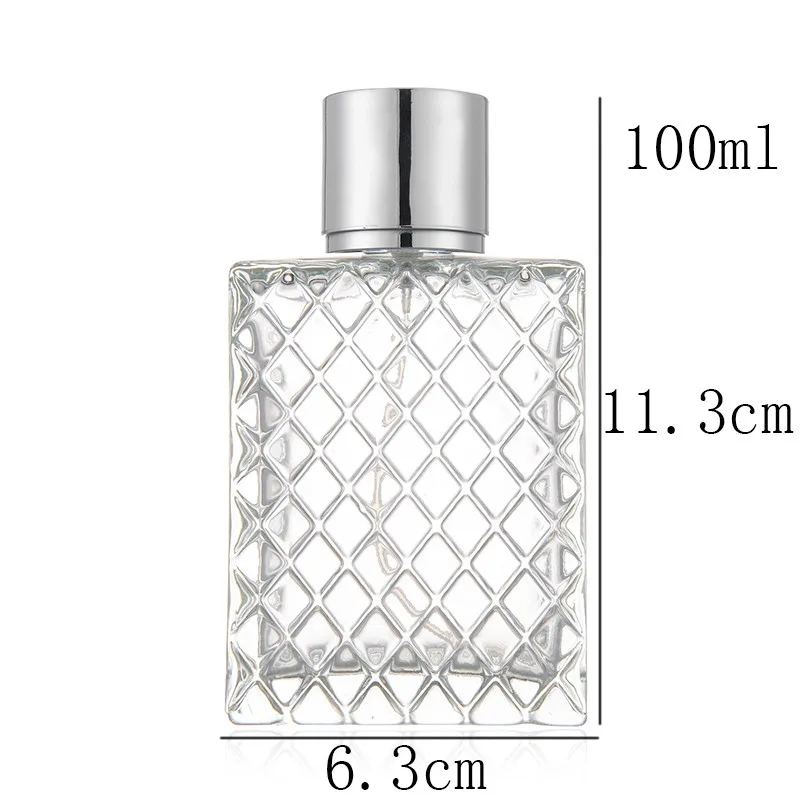 투명 사각형 유리 향수 병, 스프레이 분무기, 빈 리필 가능 교체 병, 50ml, 100ml, 로트당 5 개