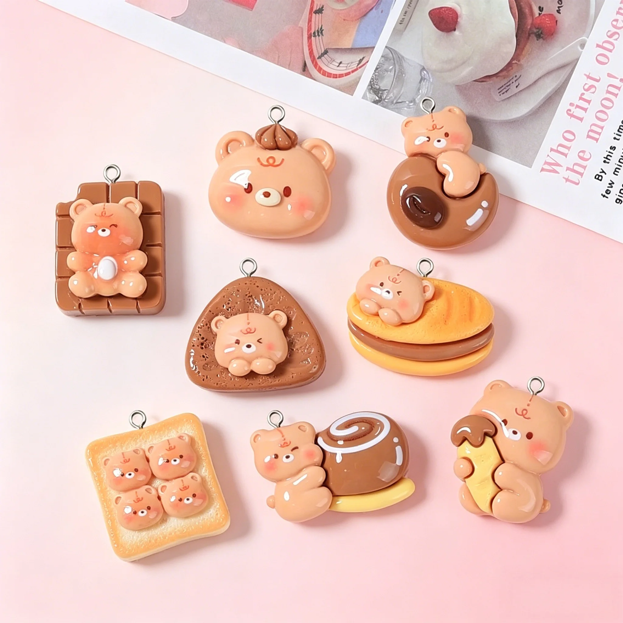 10개 빵곰 레진 참, DIY 쥬얼리 펜던트(귀걸이, 키체인용)