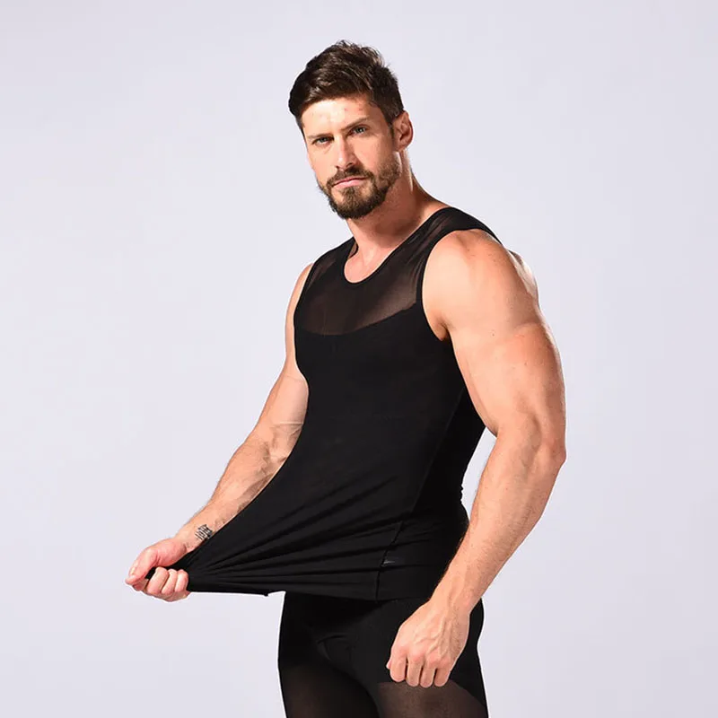 Men Slimming Body Shaper Control Posture Shirt Back Correction Abdomen Tank Tops
