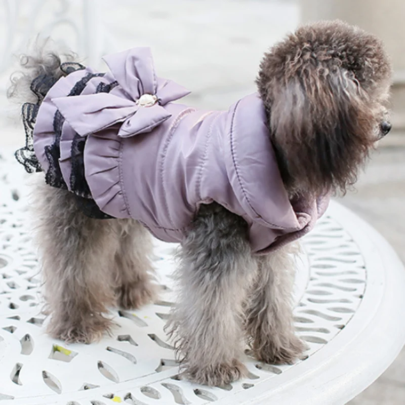 Pet Jacket Dog Cat Dress Coat Jacket Dress Bow&Lace Design Pet Puppy Hoody Winter Warm Clothes Apperal