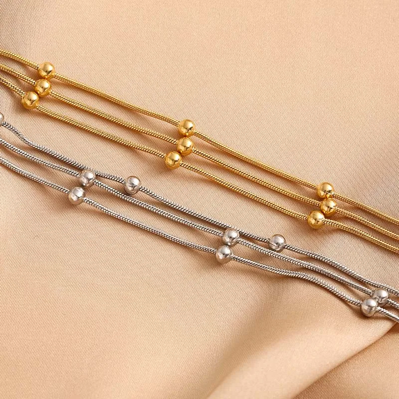 Beaded Round Snake Chain Bracelets For Women Vintage Metal Multi Layer Charm Bracelet Jewelry
