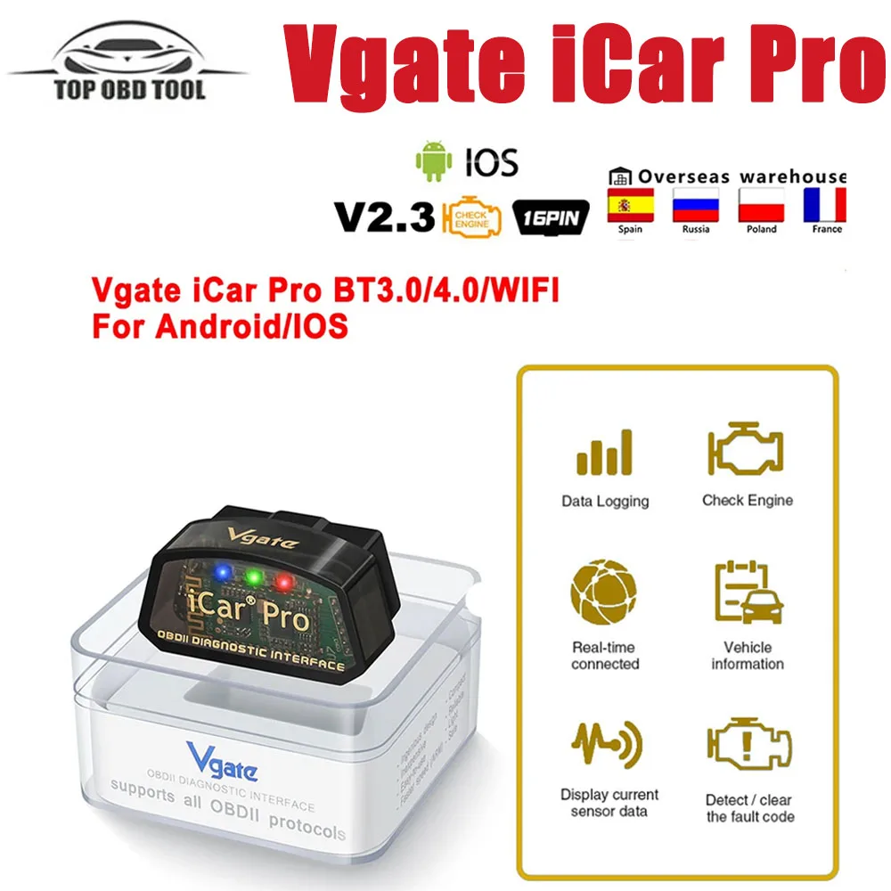 

Vgate iCar Pro elm327 V2.3 OBD 2 OBD2 Car Auto diagnostic Scanner WIFI Bluetooth 4.0 for IOS Scan Tool ODB2 PK ELM 327 V 1 5