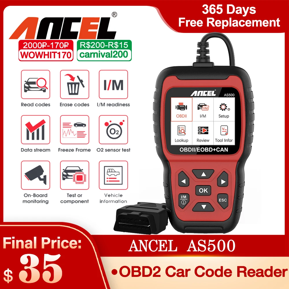 Ancel AS500 OBD2 Scanner Engine Code Reader OBD Auto Diagnose Car