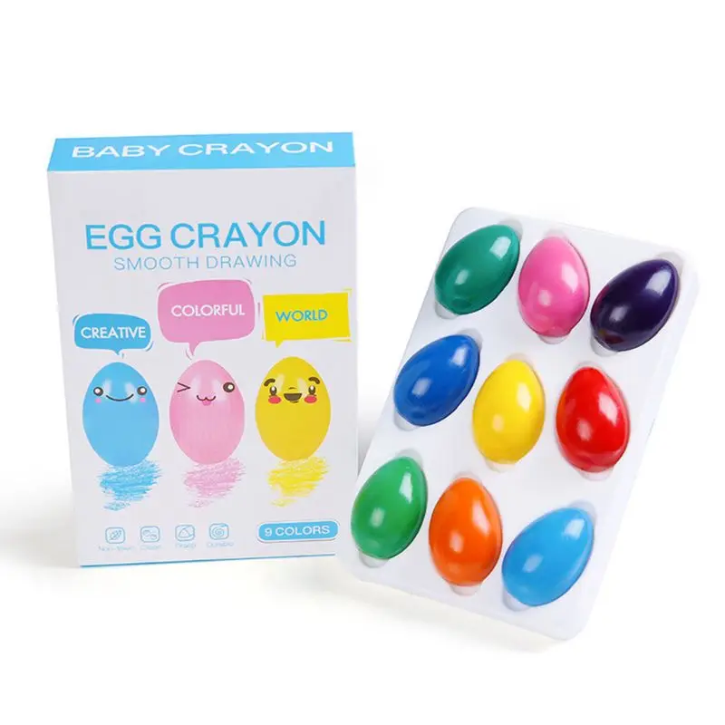 9 Colors Solid Egg Shape Crayons Non Toxic Washable Painting Drawing