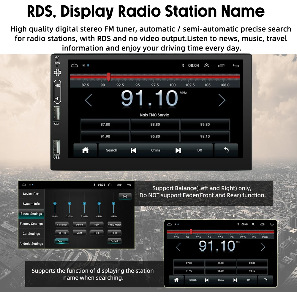 Car Multimedia Player WIFI+4G Android 10 Carplay, Android Auto 7 Inch Car Stereo GPS 4 Cores Universal 2 Din 10.0 4+64G