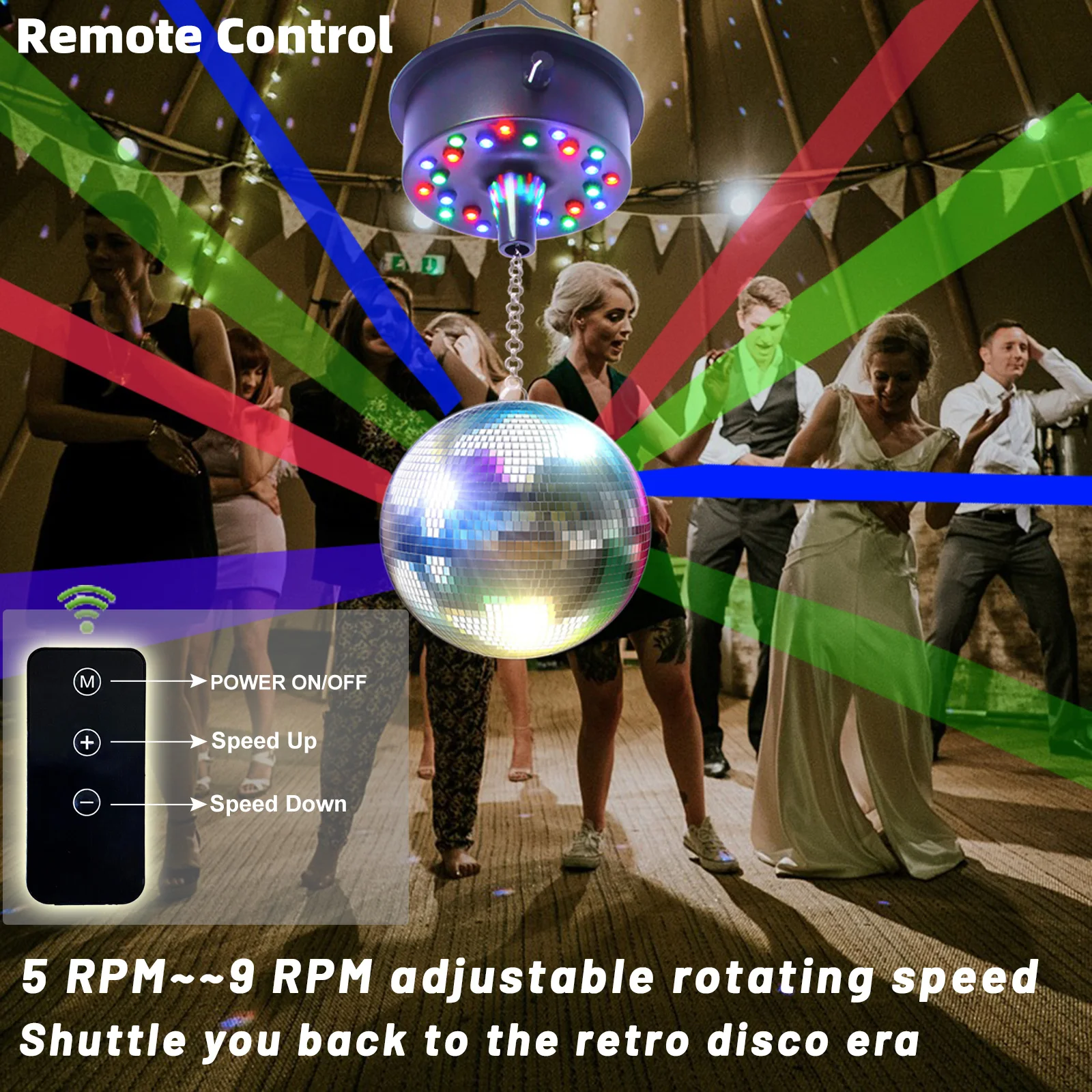 Remote Control Disco Ball Rotating Motor  5RPM--10RPM Adjustable Speed,Plug/Battery Powered Mirror Ball Motor  Ball Not Include 3