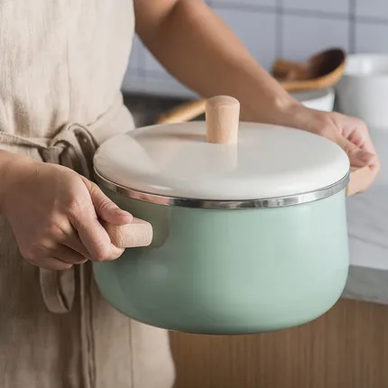 

16cm Porcelain Enameled Milk Pot 1.7L Cooking Non-stick MIni Soup Pot with Cover Induction Cooker Gas Stove Applicable Cookware