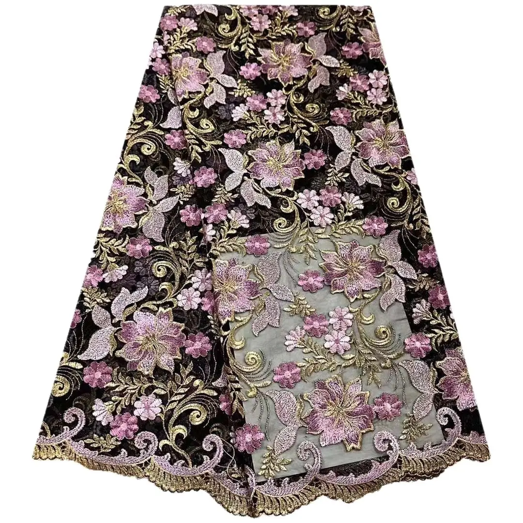 

African sequins beaded Embroidered voile lace fabric switzerland 2023 Chantilly Lace Fabric jacquard brocade fabric 5 yards