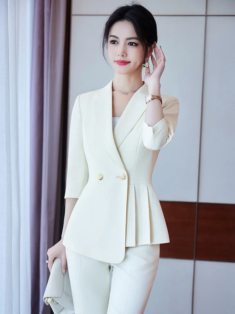 Half Sleeve Formal Women Business Work Wear Suits with Skirt and