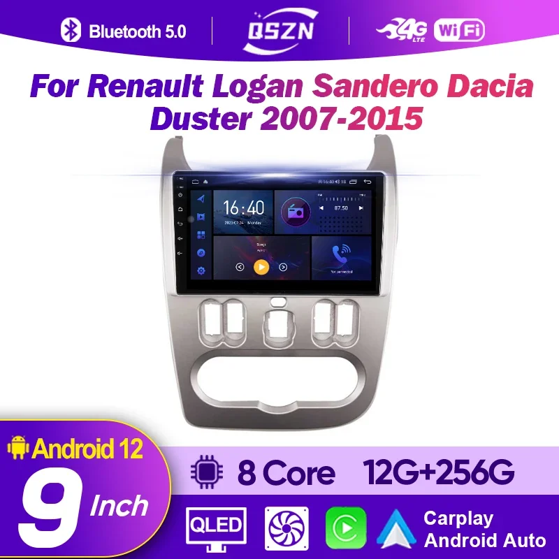 

Автомобильный мультимедийный плеер 8 ядер Android 12 для Renault Logan Sandero Dacia Duster 2007 - 2015 аудио Carplay 4G GPS стерео головное устройство