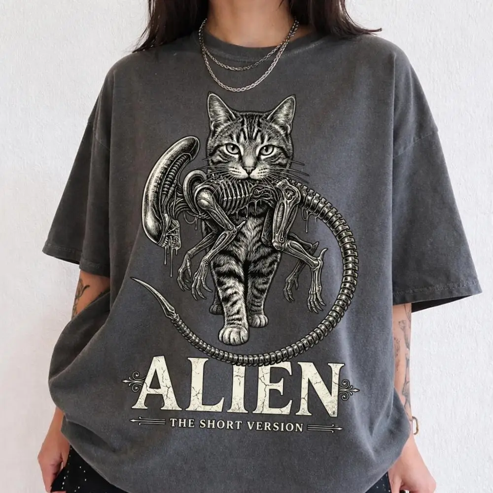 Alien-Katzen-T-Shirt, lustiges Sci-Fi-Horrorfilm-Parodie-T-Shirt für Frauen, neues Unisex-T-Shirt für den Sommer