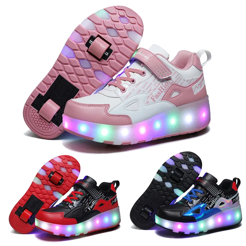Kids Roller Skates Shoes Led Light Flashing Light 2 Wheels Skating Sneaker Flying Shoe Recharge Multi Breatheable Boy Girl kids roller skates