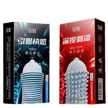 10PCS Ribbed Delayed Condom Sex Toys G-spot Stimulation Penis Sleeves Lubricated Dotted Adult Supplies Fama Wedding Night Condom 1