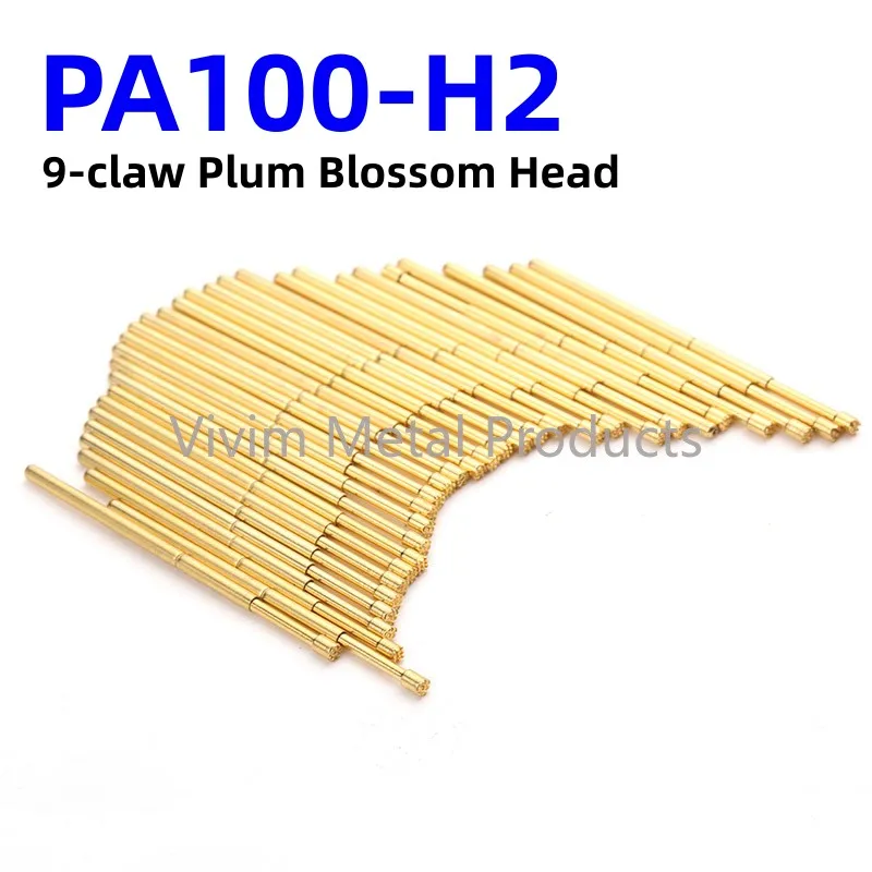 

100PCS PA100-H2 33.35mm 9-claw Plum Blossom Head Test Pin Dia 1.50mm Needle Spring Test Probe P100-H2 Test Pogo Pin P100-H